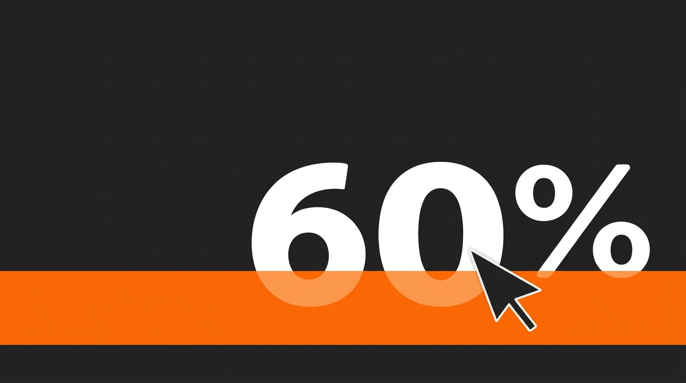 Tallet 60 prosent med musepeker på mørk bakgrunn med oransje linje – zero-click searches i Google